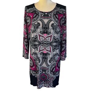 Alfani Women's Dress Multi Color Size Large 3/4 Sleeve Paisley Printed‎ Stretch